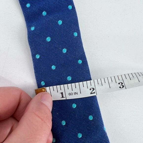 Co-op Mens Navy Blue with Mint Polka Dots Patterned Silk Skinny Necktie One Size - Picture 4 of 10